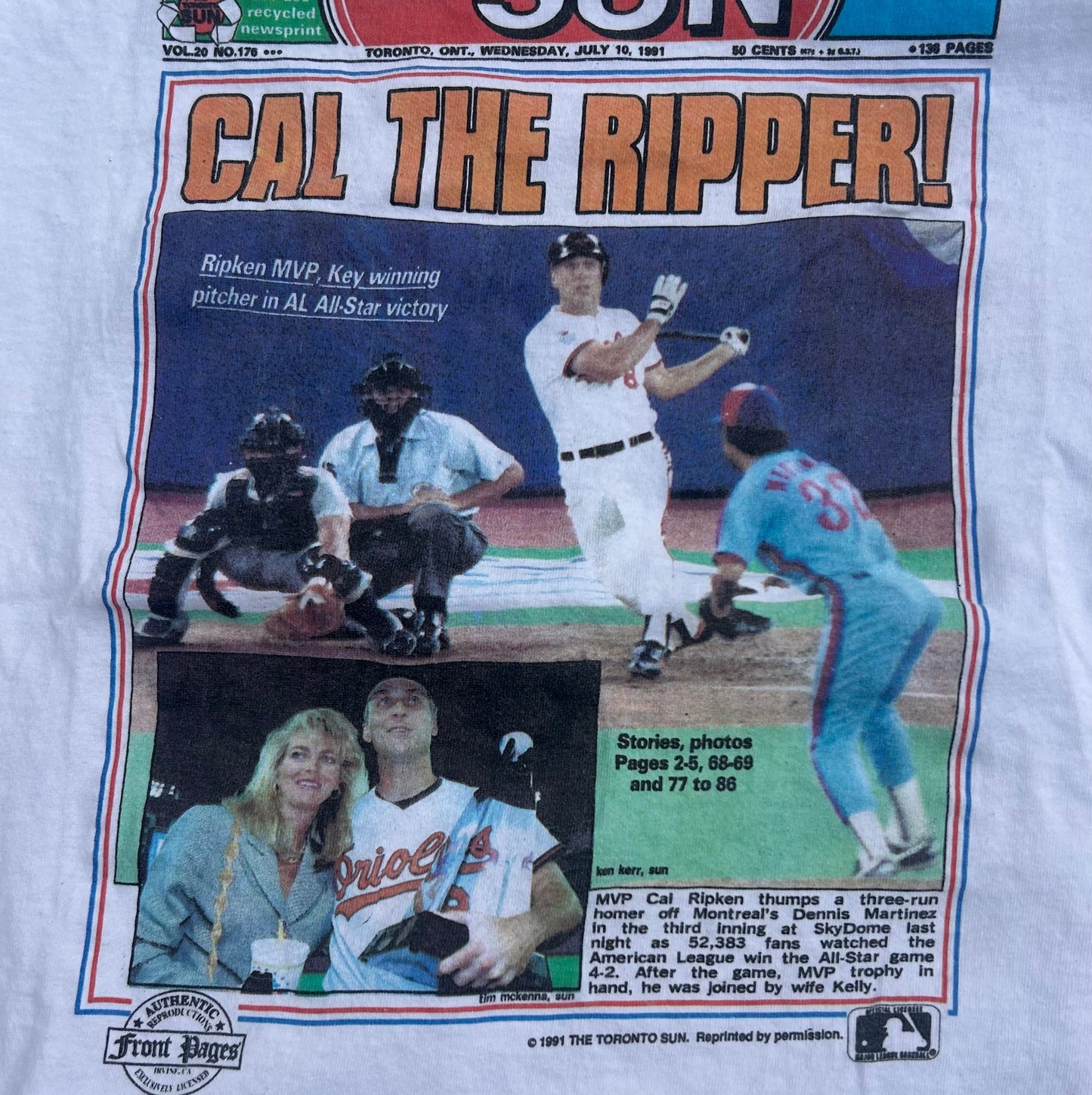 1991 Cal Ripken MLB Newspaper Tshirt